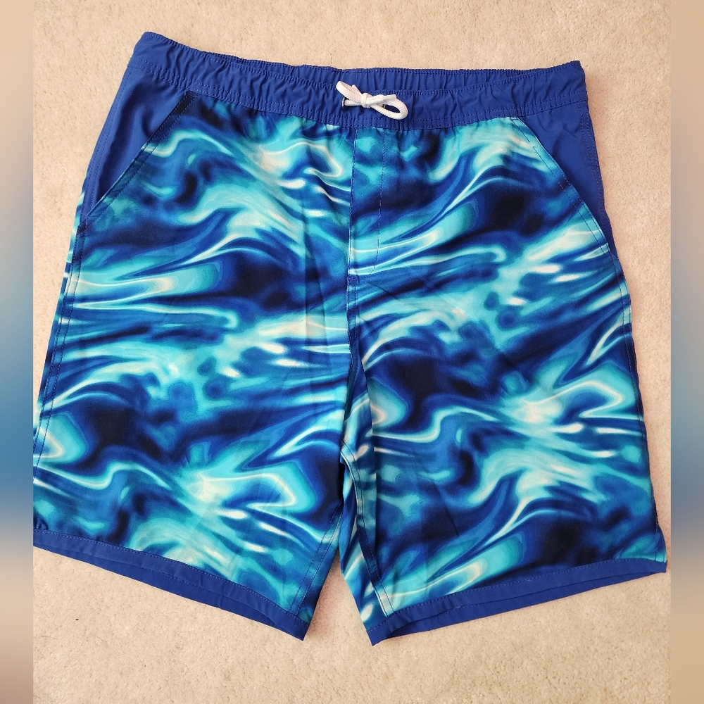 Lands' End Kids Swim Trunks - Blue and White